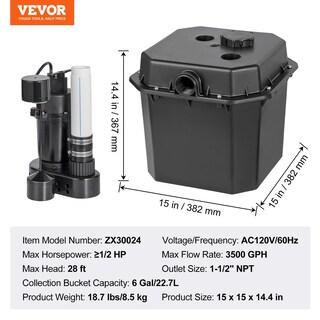 Foto 7 | Foto 7 | Bomba De Fregadero Utilitaria Vevor 1/2 Hp 120 V 3500l/h Con Lavabo De 6 Galones - Venta Internacional.