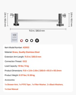 Foto 7 | Foto 7 | Brazo De Extensión Para Cabezal De Ducha Vevor 28 Cm, Latón Cromado G1/2 - Venta Internacional.