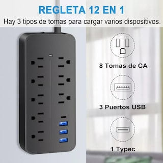 Foto 2 | Foto 2 | Multicontactos con 8 Salidas 3 Usb 1 Tipo C Eo Safe Imports Esi-4496 color Negro