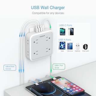 Foto 4 | Foto 4 | Cargador De Pared Usb Tessan 4 Enchufes Eléctricos Con 4 Puertos Usb - Venta Internacional.