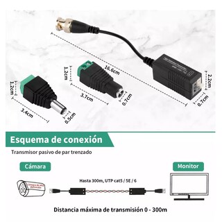 Foto 2 | Foto 2 | Balun HD para CCTV y 5 Par Conectores Corriente Eo Safe Imports ESI-17031 Negro 5 Pares