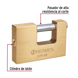 Foto 2 | Foto 2 | Candado Antipalanca 88mm Hermex Cuerpo de Latón Llave Tradicional