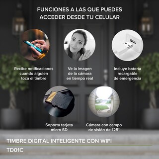 Foto 4 | Foto 4 | Timbre Inalámbrico Wifi App Lot Cámara Full Hd Avera Td01c  color Negro
