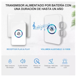 Foto 6 | Foto 6 | Timbre Inalámbrico Impermeable Belug Blanco con 1 Transmisor y 2 Receptores