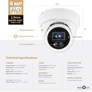 Foto 5 | Foto 5 | Cámara De Seguridad Ip Marquis Poe Turret Dome De 4 Mp Con Micrófono/audio - Venta Internacional.