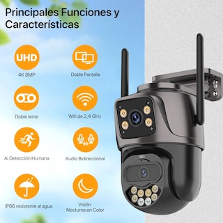Foto 2 | Foto 2 | Cámara De Seguridad Exterior Wifi 4k 8mp Doble Lente Visión Nocturna Eo Safe Imports Esi-19883 Negro