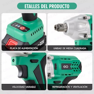 Foto 5 | Foto 5 | Pistola De Impacto Inalámbrica Llave Eléctrica Taladro 1pila Eo Safe Imports Esi-18700 Verde