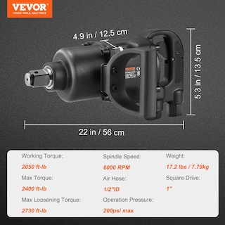 Foto 7 | Foto 7 | Llave Neumática De Impacto Vevor De 1 Pulgada, 2730 Pies-libras, Torque Neumática - Venta Internacional.
