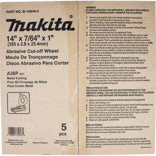 Foto 4 | Foto 4 | Disco De Corte Abrasivo Makita B-10849-5, 14 X 1,1 X 2,5 Cm, 5 Unidades - Venta Internacional.