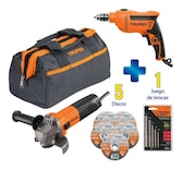 Kit Taladro, Esmeriladora, 5 Discos, 5 Brocas, Maleta 16736