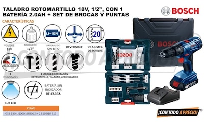 Foto 2 | Foto 2 | Taladro Percutor Inalámbrico 18v + Set Brocas 41 Pzas Bosch