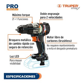 Foto 2 | Foto 2 | Taladro Inalámbrico 1/2'' 20 V Sin Batería Truper 101404