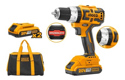 Foto 1 | Foto 1 | Taladro Inalámbrico INGCO UCIDLI20608 color Amarillo 20 V Brushless más 2 Baterías y Maleta