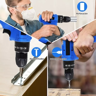 Foto 3 | Foto 3 | Taladro Inalámbrico con 2 Batería de Litio Eo Safe Imports Azul 33 Piezas