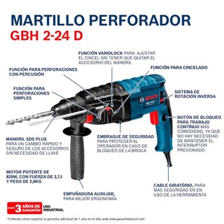Foto 6 | Foto 6 | Rotomartillo Bosch Gbh 2-24 D Sds Plus + Maletín + Martillo