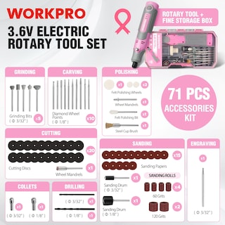 Foto 2 | Foto 2 | Kit de Herramientas Rotativas Inalámbricas Workpro 3.6 V con 71 Piezas de Accesorios - Venta Internacional