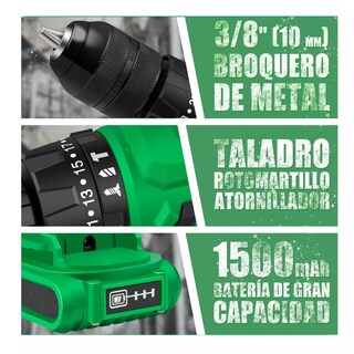 Foto 3 | Foto 3 | Language Taladro Rotomartillo Sin Carbones Inalámbrico 20v 2 Baterías Eo Safe Imports Esi-5409-1 Verde
