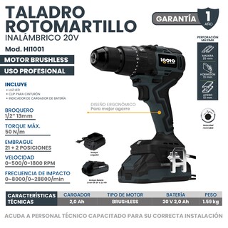 Foto 7 | Foto 7 | Taladro Rotomartillo Brushless 20 V Inalámbrico Igoto Pro