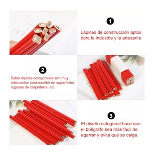 Foto 4 | Foto 4 | Lápices Octogonal Rojo Duro Negro Plomo Carpintero 72 Piezas