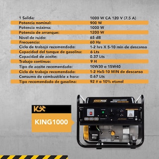 Foto 5 | Foto 5 | Generador Portátil Kingsman KING1000 color Negro a Gasolina 110 V 2.0 HP Corriente Eléctrica
