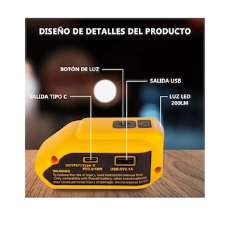 Foto 3 | Foto 3 | Adaptador De Batería Para Dewalt De 14.4 18 20 V Con Luz Usb Amarillo