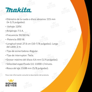 Foto 4 | Foto 4 | Mini Esmeriladora Makita 4 1/2 In Profesional 850w Esmeril