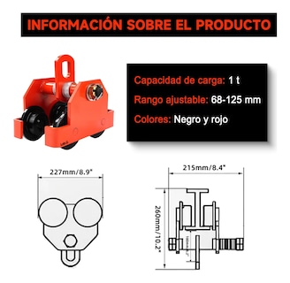Foto 2 | Foto 2 | Trole De Carga Lab.g Para Vigas 1 Ton/2200lb Ancho Ajustable Rojo Negro