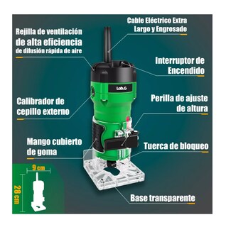 Foto 2 | Foto 2 | Router Lab.g 800w + 5 Brocas Carburo 1/4'' Ar800 Verde/negro
