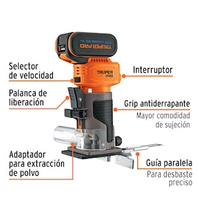Foto 3 | Foto 3 | Router (rebajadora) Compacta Inalambrica 1/4'' 1 Batería 4 Ah Truper Pro