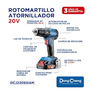 Foto 8 | Foto 8 | Rotomartillo Atornillador Industrial 20v Dongcheng 2 Bateri