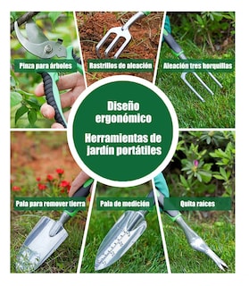 Foto 3 | Foto 3 | Juego De Herramientas Y Jardín 22 Pzs Aleación De Aluminio Verde Negro Plata