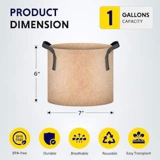 Foto 2 | Foto 2 | Macetas De Tela No Tejida Para Aireación Plant Grow Bags Ipower, Paquete De 5 Unidades, 3,8 Litros - Venta Internacional.
