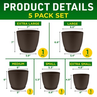 Foto 2 | Foto 2 | Macetas Lifemaster, Ligeras Y Duraderas, Juego De 5 Unidades, Color Marrón - Venta Internacional.