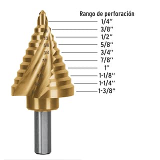 Foto 2 | Foto 2 | Broca Escalonada de Titanio Truper Expert BES-10X 10 Escalones 1/4'' a 1-3/8''