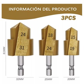 Foto 2 | Foto 2 | Broca Escalonada De Elevación Brocas Para Taladro 3pcs Eo Safe Imports Esi-16018 Multicolor