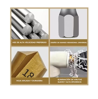 Foto 4 | Foto 4 | Broca Escalonada De Elevación Ppr Brocas Para Taladro 3 Pcs Dorado/plata