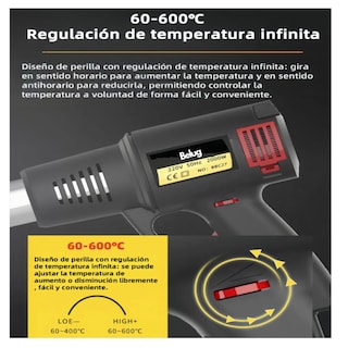 Foto 3 | Foto 3 | Pistola de Calor de 2000w Temperatura Regulable 5 Boquillas Belug Negra