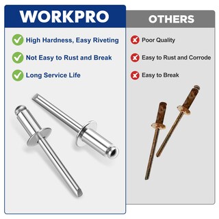 Foto 5 | Foto 5 | Remaches Para Ciegos Workpro, 200 Unidades, Aluminio, 6,4 Mm X 12,7 Mm, Color Plateado - Venta Internacional.