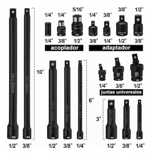 Foto 2 | Foto 2 | Adaptador Accesorios Taladro Dados Impacto Uso Pesado Set 18pz Eo Safe Imports Esi-13105 Negro