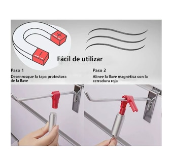 Foto 3 | Foto 3 | 100 Rojo Candado Gancho Exhibidor,1 Llave Magnética , Belug Plateado