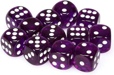 Foto 5 | Foto 5 | Dice Chessex, Morado Translúcido, 16 Mm, 6 Caras (12 Dados) - Venta Internacional.