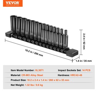 Foto 7 | Foto 7 | Juego De Enchufes Vevor 1/4 Drive Impact, 14 Piezas De Profundidad, 4-15 Mm - Venta Internacional.