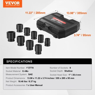 Foto 7 | Foto 7 | Juego De Casquillos De Impacto Para Tuercas De Eje Vevor 1 Drive, 6 Puntos, 9 Piezas, Sae - Venta Internacional.