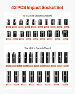 Foto 3 | Foto 3 | Impact Socket Set Vevor, 43 Unidades, Disco De 1/2 Pulgada Con 4 Barras De Extensión - Venta Internacional.