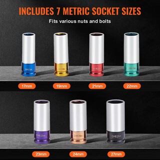 Foto 3 | Foto 3 | Juego De Casquillos De Impacto Con Tuercas Vevor, 7 Tamaños, 17 A 27 Mm, 1/2 Pulgada De Diámetro - Venta Internacional.