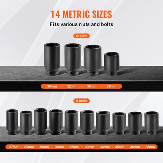 Foto 3 | Foto 3 | Juego De Casquillos De Impacto Para Tuercas De Eje Vevor 1/2 Drive, 14 Piezas Métricas - Venta Internacional.