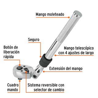 Foto 2 | Foto 2 | Matraca Cuadro 3/8' Truper M-3890 Telescópica de 14' color Plata