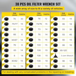 Foto 3 | Foto 3 | Juego De Enchufes Para Filtros De Aceite Vevor, 30 Unidades, Acero Negro, Con Llave Para 3 Atascos - Venta Internacional.