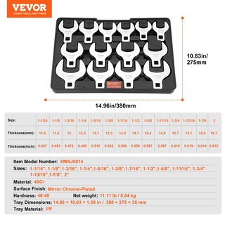 Foto 7 | Foto 7 | Juego De Llaves Crowfoot Vevor, 14 Piezas, 1/2 Drive Sae Con Almacenamiento - Venta Internacional.