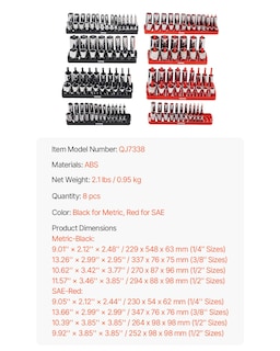 Foto 7 | Foto 7 | Juego Organizador De Enchufes Vevor High-rod, 8 Piezas De 1/4, 3/8 Pulgadas Y 1/2 Pulgadas - Venta Internacional.